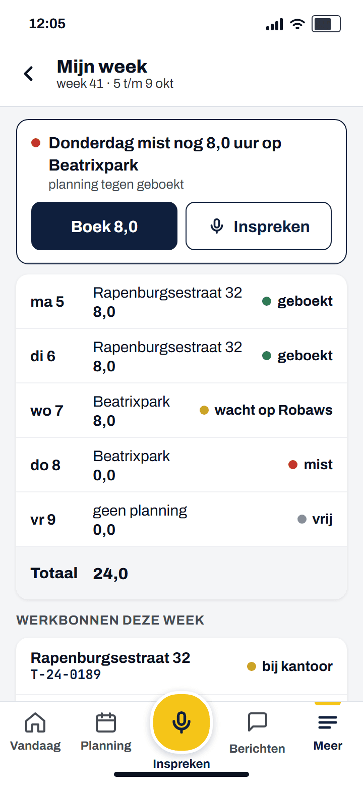 Mijn week met bovenaan: donderdag mist nog 8,0 uur op Beatrixpark, knoppen Boek 8,0 en Inspreken