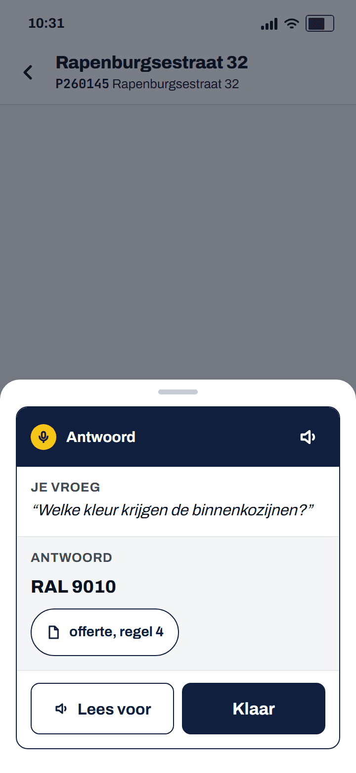 Antwoordkaart: RAL 9010, met de bronchip offerte regel 4